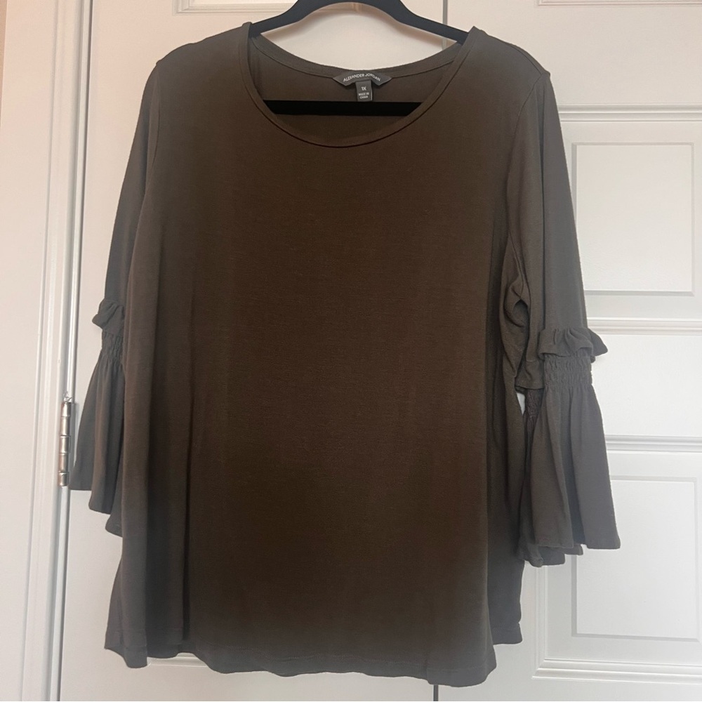 Elegant Olive Ruffle Sleeve Blouse